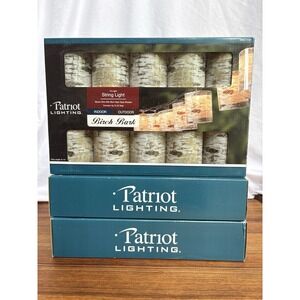 Patriot Lighting Birch Bark String Lights Indoor Outdoor Rustic Woodland 3 Boxes